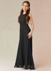 Azazie Snow Junior Black A-Line Lace Chiffon Dress black