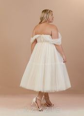 Azazie Vienna Wedding Dress Diamond White Champagne A-Line Off-The-Shouler Tulle Dress diamond_white/champagne