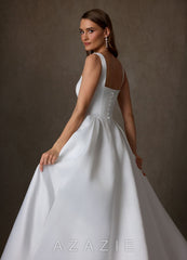 Azazie Celeste Diamond White Ball-Gown with Pockets Satin Dress diamond_white