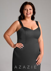 Azazie Denice Black Sheath Pleated Stretch Satin Dress black