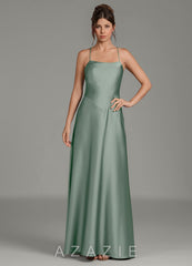 Azazie Eris Agave A-Line Pleated Stretch Satin Dress agave