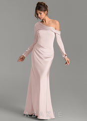 Azazie Sandra Blushing Pink Mermaid Long Sleeve Stretch Satin Dress blushing_pink