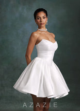 Azazie Daivey Diamond White Ball-Gown Strapless Matte Satin Dress