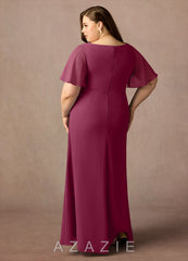 Azazie Rain Mulberry Sheath Beaded Chiffon Dress mulberry