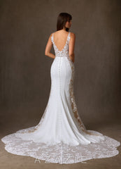 Azazie Estephanie Wedding Dress Diamond White Nude Mermaid Sequins Stretch Crepe Dress diamond_white/nude
