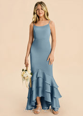 Azazie Fay Junior Dusty Blue Mermaid Ruched Stretch Satin Dress dusty_blue