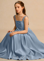 Azazie Mochi Girls Formal Dusty Blue Ball-Gown Pleated Matte Satin Dress dusty_blue