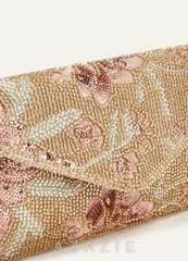 Beaded Sequin Floral Envelope Clutch