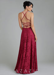 Azazie Tatum Burgundy A-Line Corset Floral Burnout Dress burgundy