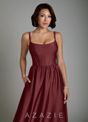 Azazie Mona Cabernet A-Line Corset Stretch Satin Dress cabernet