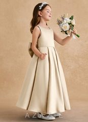 Azazie Honey Bear Champagne A-Line Pleated Matte Satin Dress champagne