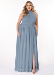 Azazie Iman Dusty Blue A-Line A-Line Ruched Chiffon Dress dusty_blue