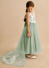 Azazie Mixie Dusty Sage Ball-Gown Lace Dress dusty_sage