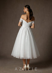 Azazie Rowe Diamond White A-Line Off the Shoulder Lace Dress diamond_white