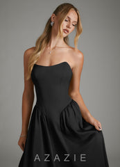 Azazie Arden Black A-Line Corset Stretch Satin Dress black