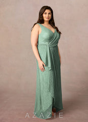 Azazie Tuscon Aquamarine A-Line Ruched Metallic Mesh Dress aquamarine