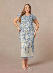 Azazie Alyssum Dusty Blue Sheath Scoop Lace Dress dusty_blue