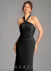 Azazie Valentina Black Mermaid Pleated Premium Stretch Jersey Dress black