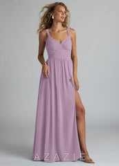 Azazie Aziza Wisteria A-Line V-Neck Pleated Chiffon Dress
