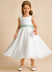 Azazie Margot Ivory Agave A-Line Pleated Chiffon Dress ivory/agave