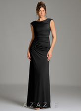 Azazie Chantal Black Mermaid Pleated Premium Stretch Jersey Dress