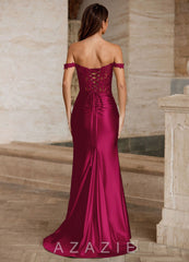 Linange Burgundy Embroidered Appliqué Satin Prom Dress