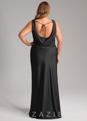 Azazie Rylina Black Mermaid Stretch Satin Dress black