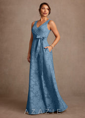 Azazie Luanne Steel Blue A-Line Pleated Floral Burnout Dress steel_blue