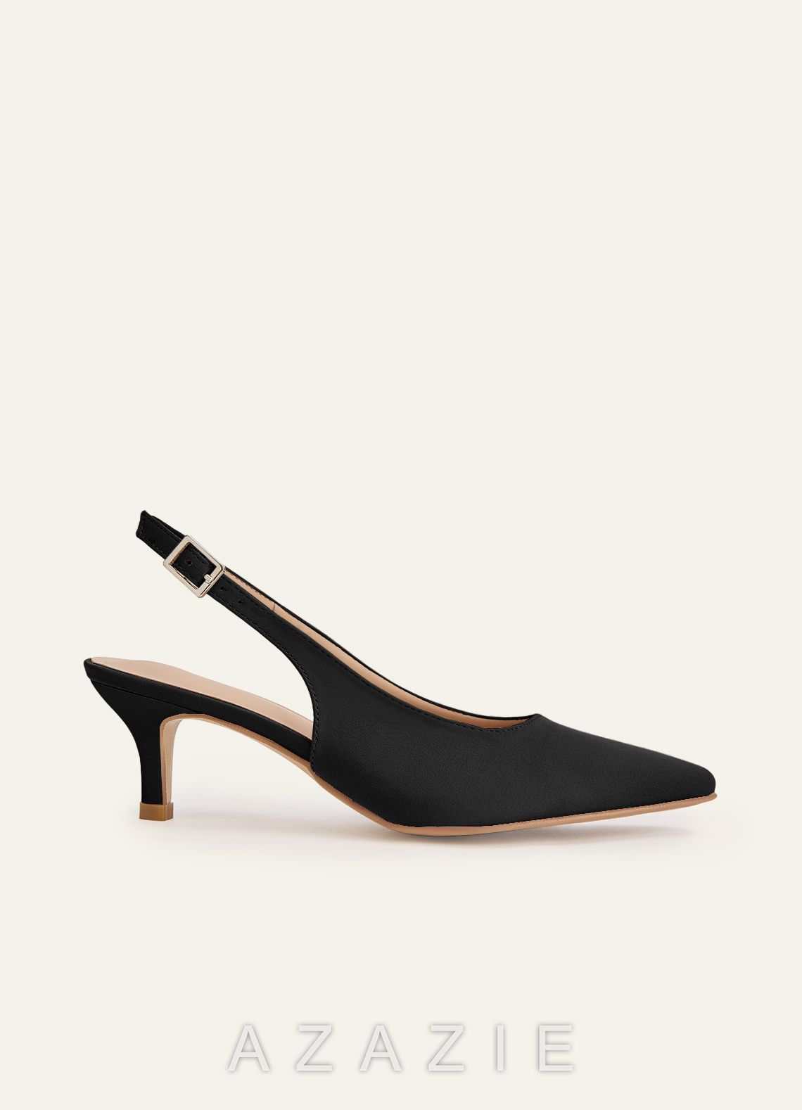 Matching Color Matte Satin Pointed Toe Slingback Kitten Heel