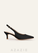 Matching Color Matte Satin Pointed Toe Slingback Kitten Heel