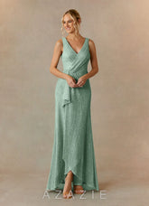 Azazie Tuscon Aquamarine A-Line Ruched Metallic Mesh Dress
