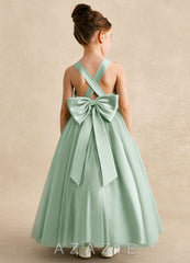 Azazie Peanut Agave A-Line Strap Tulle Dress