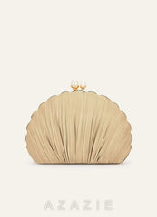 Matching Color Metallic Satin Shell-Shape Pleated Clutch Bag