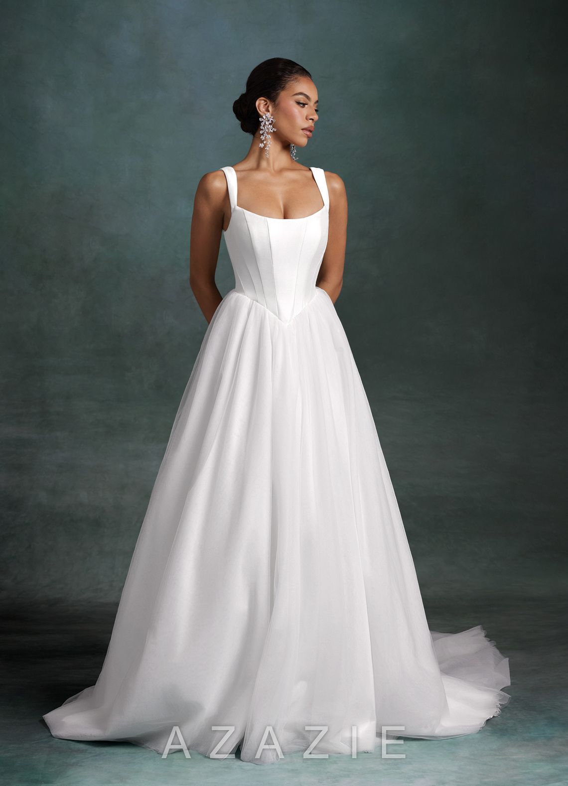 Azazie Jasmine Diamond White Ball-Gown Stretch Mikado Dress