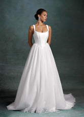 Azazie Jasmine Diamond White Ball-Gown Stretch Mikado Dress