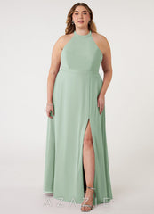 Azazie Clarice Agave A-Line Halter Chiffon Dress agave