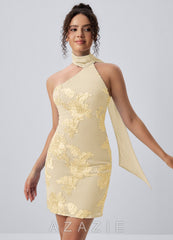 Helene Lemon Sorbet Halter 3D Floral Mesh Open Back Mini Dress