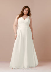 Azazie Florine Wedding Dress Cream Pant Styles V-Neck Lace Chiffon Dress cream