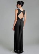 Azazie Ariel Black Mermaid Square Neckline Premium Stretch Jersey Dress