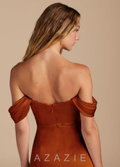 Azazie Amyra Auburn Mermaid Sweetheart Neckline Metallic Satin Convertible Dress auburn