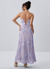 Esperanza Pale Purple Strapless 3D Floral Applique Maxi Dress