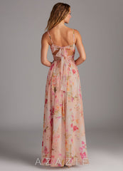 Azazie Zeya Abstract Bouquet Floral A-Line V-Neck Pleated Chiffon Dress abstract_bouquet_floral