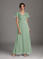 Azazie Singer Agave A-Line V-Neck Lace Chiffon Dress