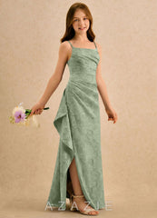 Azazie Cannoli Girls Formal Dusty Sage A-Line Pleated Floral Burnout Dress