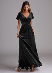 Azazie Soren Black A-Line Velvet Dress black