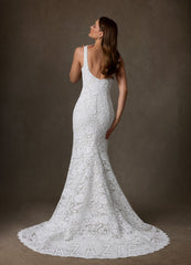 Azazie Amara Diamond White Mermaid Square Neckline Lace Dress diamond_white