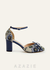Floral Tapestry Ankle Strap Block Heels