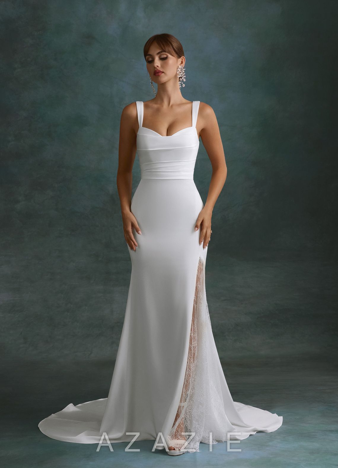Azazie Lindsey Diamond White Mermaid Sweetheart Neckline Crepe Back Satin Dress
