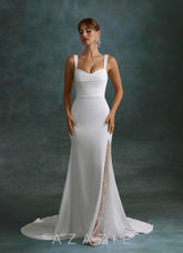 Azazie Lindsey Diamond White Mermaid Sweetheart Neckline Crepe Back Satin Dress