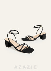 Matching Color Matte Satin Cross Strips Block Heel Sandals black